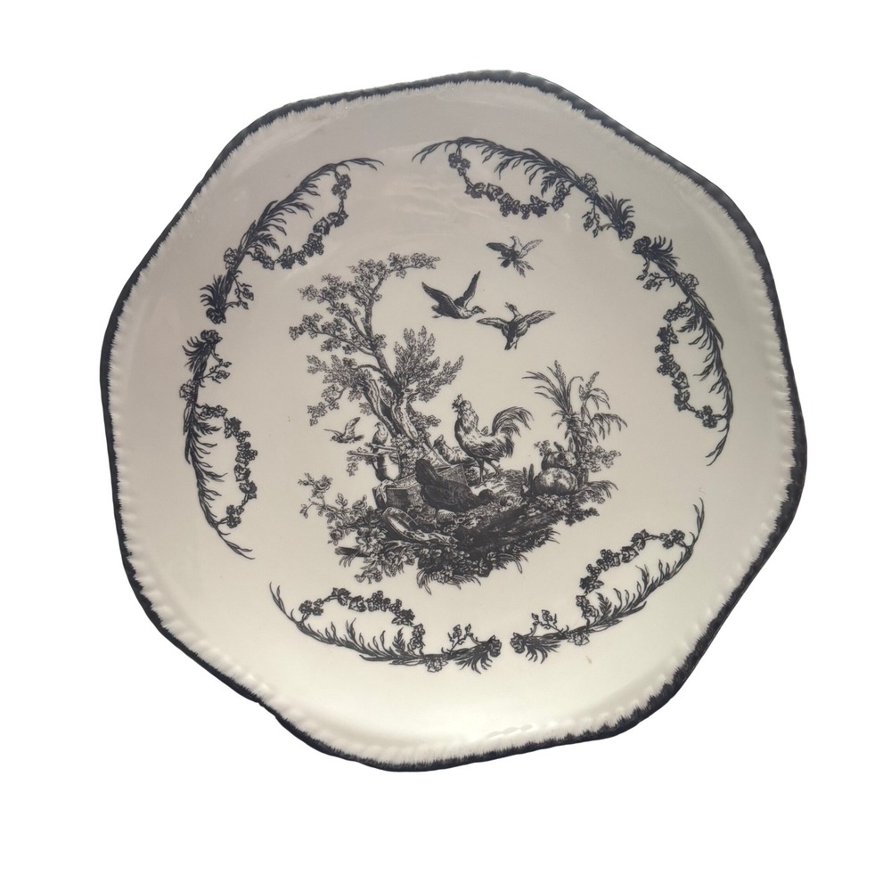 Aux Au Provence Toile Pedestal Bowl Rooster‎ Bird Farmhouse Country